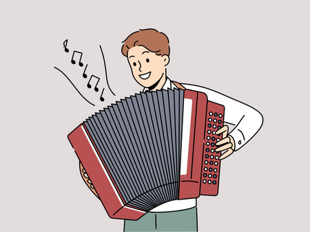 Smiling man play on accordionのイラスト素材