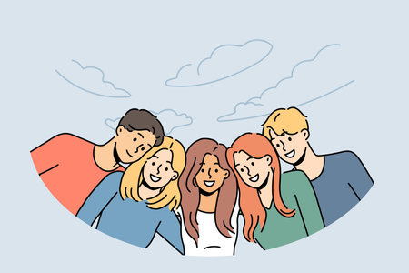 Smiling people posing together in parkのイラスト素材