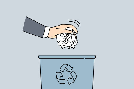 Man throw paper in trash binのイラスト素材