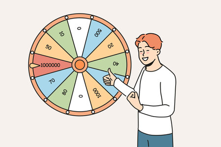 Excited man win money in fortune wheelのイラスト素材