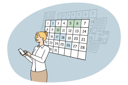 Businesswoman plan day with cellphone app calendarのイラスト素材