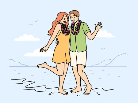 Smiling couple enjoy summer tropical vacationのイラスト素材