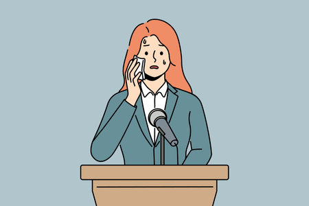 Anxious woman afraid of public speakingのイラスト素材