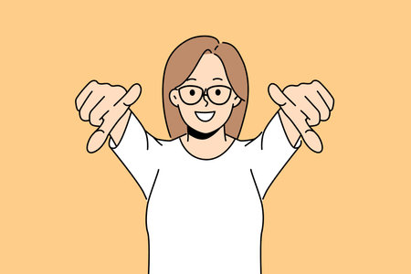Smiling woman point at screenのイラスト素材