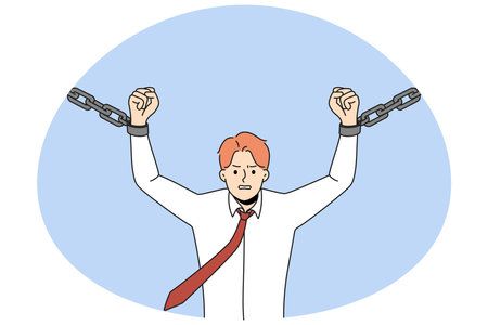 Motivated man break chains striving for independenceのイラスト素材