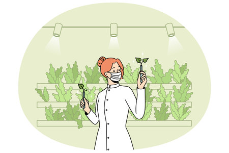 Scientist working with plants in greenhouseのイラスト素材