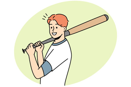 Smiling man with baseball batのイラスト素材