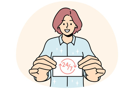 Smiling woman with business card for all day serviceのイラスト素材