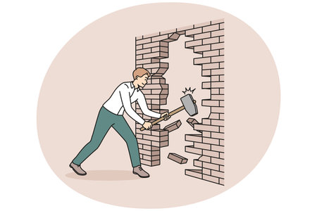 Businessman with hammer break wallのイラスト素材