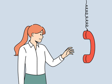 Business woman reaches out to telephone receiver to talk with company partners.のイラスト素材