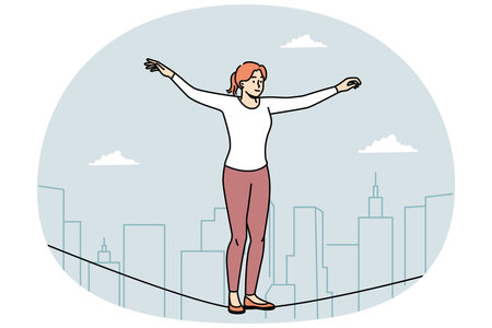 Female equilibrist walking on ropeのイラスト素材