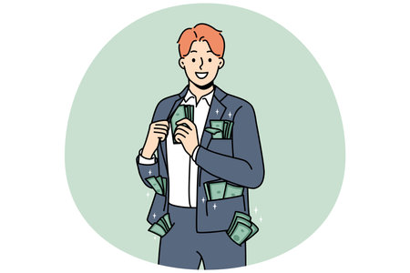 Wealthy businessman with money in pocketsのイラスト素材