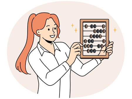Smiling businesswoman hold abacus in handsのイラスト素材