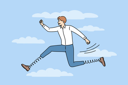 Running business man with springs instead of legs is in hurry to complete manager task in orderのイラスト素材