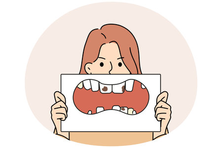 Unhappy woman showing teeth decayのイラスト素材