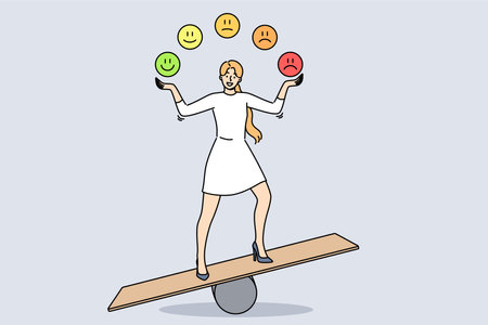 Woman balances and demonstrates power of self-cantation to achieve emotional healthのイラスト素材
