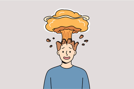 Man feels explosion in head due to brain overload with data and lack of information hygieneのイラスト素材