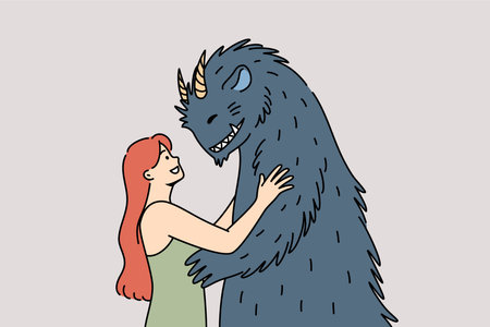 Love beauty woman and beast from children fairy tale, for concept close relationship with werewolfのイラスト素材