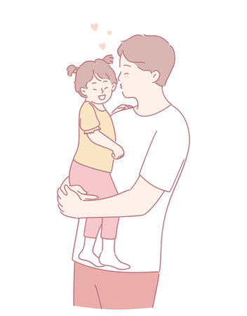 A father cherishes his daughter with care and affection in a whimsical illustrationのイラスト素材