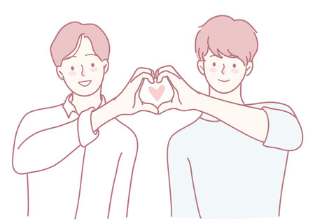 An Illustration Depicting Two Friends Forming a Heart Gesture to Celebrate Their Bondingのイラスト素材