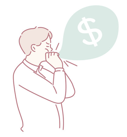 Achieving Financial Success A Man Blowing a Whistle on the Dollar Symbol Represents Prosperityのイラスト素材