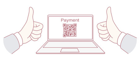Successful Online Payment Process Accompanied by QR Code Confirmation Verificationのイラスト素材