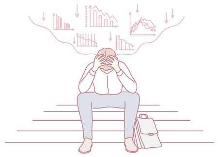 A Stressed Professional Encountering Economic Challenges Amidst Current Market Trends and Issuesのイラスト素材