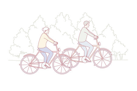 Happy active lifestyle of old people concept.のイラスト素材