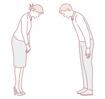 The bow greeting exchanged between two professionals signifies mutual respect and appreciationのイラスト素材