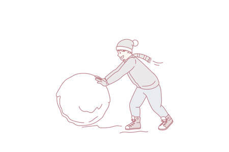 Happy little boy child make snow ballのイラスト素材