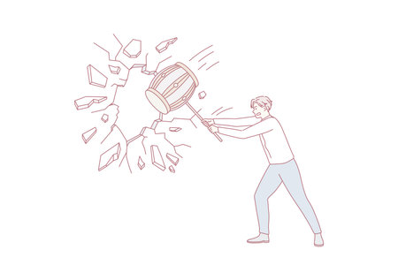 Businessman crack wall strive for new opportunitiesのイラスト素材