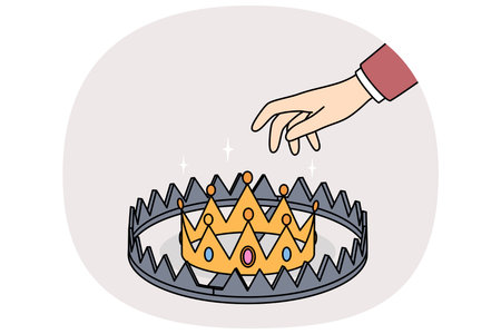 Trap for person who wants to become king, reaching out to golden crown hidden in trapのイラスト素材