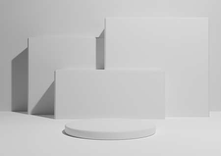 White, light gray, black and white, 3D render of a simple, minimal product display composition...
