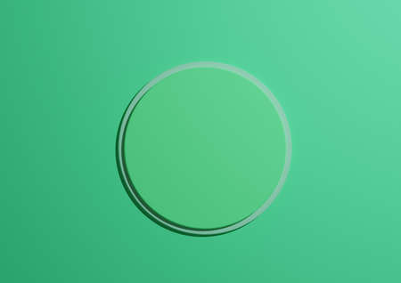3D illustration of a circle podium or stand top view flat lay product display minimal, simple mint, light greeen background with copy space for textの写真素材