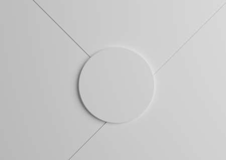 White circle stand or podium for product display. Top view 3D render of minimal colorful white and light gray paper composition background with copy spaceの写真素材