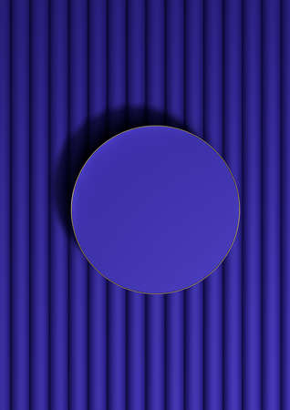 Dark blue 3D rendering of top view flat lay product display cylinder podium or stand product photography background or wallpaper, minimal, simple, luxury backdrop with golden lineの写真素材