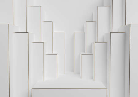 White, light gray, black and white 3D rendering product display podium or stand simple, minimal, symmetrical, geometric background or wallpaper for luxury product advertisement abstract city skylineの写真素材