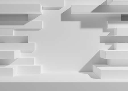 White, light gray, black and white 3D rendering product display podium or stand with abstract brick wall or portal for product photography minimal, simple, geometric background wallpaper, for luxury grunge productsの写真素材