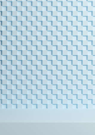 Light, pastel, baby blue 3d Illustration simple minimal product display background side view on checkered crisscross pattern background for cosmetic product photographyの写真素材
