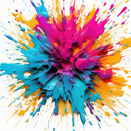 A kaleidoscope of magenta cyan and yellow splattersの素材