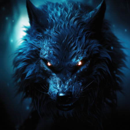 Werewolf's eyes glowing in the darkの素材