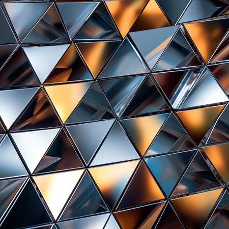 Gleaming silver triangles arranged in a celestial patternの素材