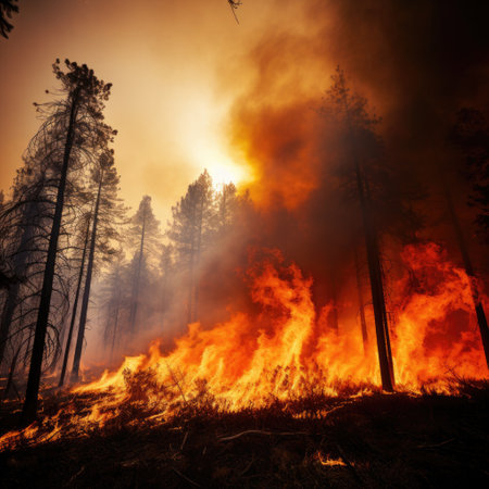 Smoke and Wildfires in a Forestの素材