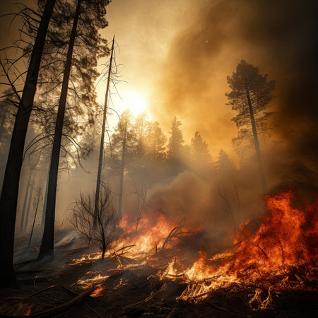 Smoke and Wildfires in a Forestの素材