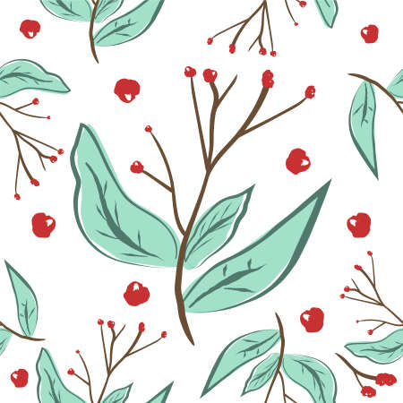 Colorful holiday plant pattern vector scattered on a white background illustrationのイラスト素材