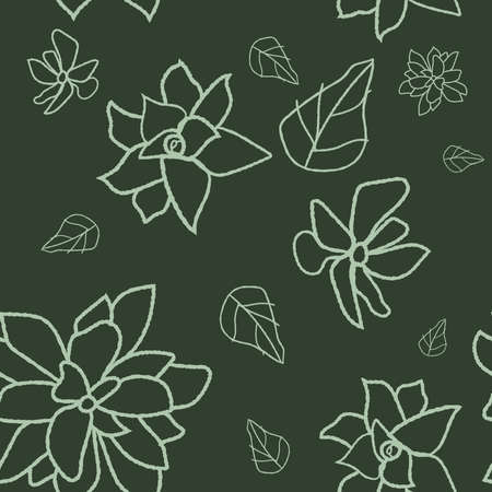 Floral pattern vector illustration on a dark green backgroundのイラスト素材