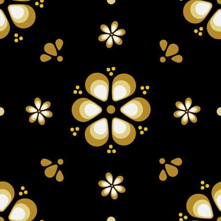 Retro flower pattern vector illustration on a black backgroundのイラスト素材