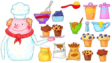 Muffin Shop Cook Making Delicious Snacksの写真素材