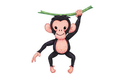 Cartoon Chimpanzee Drawing. cute animal oil pastel drawing crayon doodle for children book illustration, poster, or wall painting.の写真素材