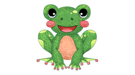 Cartoon Frog Drawing. cute animal oil pastel drawing crayon doodle for children book illustration, poster, or wall painting.の写真素材